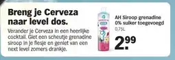 Albert Heijn AH Siroop grenadine 0% suiker toegevoegd 0,75L aanbieding