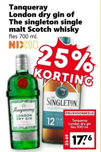 CoopCompact Tanqueray London dry gin of The singleton single malt Scotch whisky aanbieding