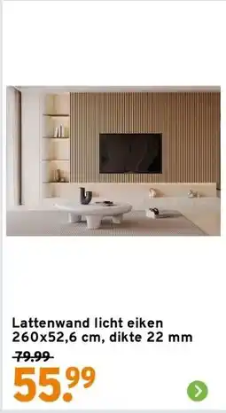 GAMMA Lattenwand licht eiken 260x52,6 cm, dikte 22 mm aanbieding