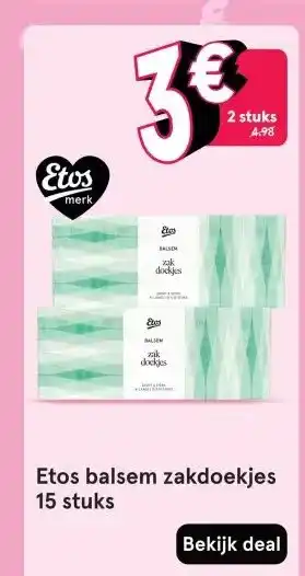 Etos Etos balsem zakdoekjes 15 stuks aanbieding