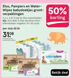 Etos Etos, Pampers en Water- Wipes babydoekjes groot-verpakkingen aanbieding
