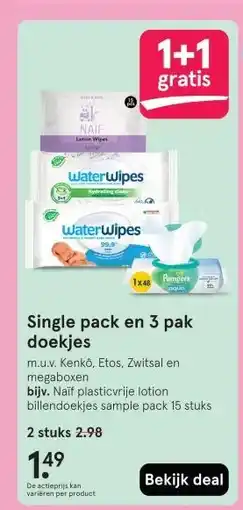 Etos Single pack en 3 pak doekjes aanbieding