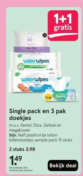 Etos Single pack en 3 pak doekjes aanbieding