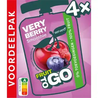 Jumbo Servero Very Berry Smoothie Fruit to Go Appel, Kersen, Bosvruchten Voordeelpak 4 x 100 g aanbieding