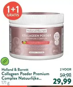 Holland & Barrett Collageen Poeder Premium Complex Natuurlijke Aardbei-/Limoensmaak - 171 gram aanbieding