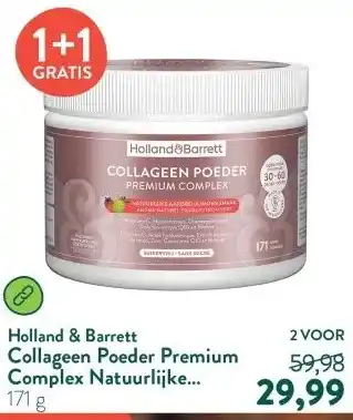 Holland & Barrett Collageen Poeder Premium Complex Natuurlijke Aardbei-/Limoensmaak - 171 gram aanbieding