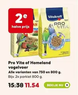 Pets Place Pro Vita of Homeland vogelvoer aanbieding