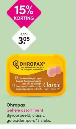 DA Ohropax Gehele assortiment Bijvoorbeeld: classic geluiddempers 12 stuks. aanbieding