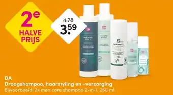 DA DA Droogshampoo, haarstyling en -verzorging Bijvoorbeeld: 2x men care shampoo 2-in-1, 250 ml. aanbieding