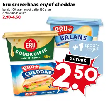 Coop Eru smeerkaas en of cheddar aanbieding