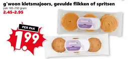 Coop g'woon kletsmajoors, gevulde flikken of spritsen pak 185-250 gram aanbieding