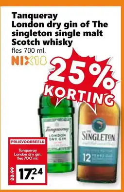 Coop Tanqueray London dry gin of The singleton single malt Scotch whisky aanbieding