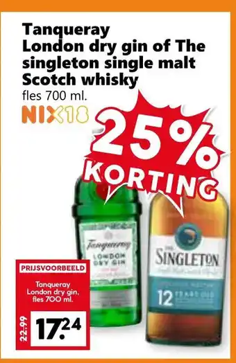 Coop Tanqueray London dry gin of The singleton single malt Scotch whisky aanbieding