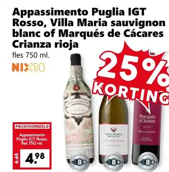 Coop Appassimento Puglia IGT Rosso, Villa Maria sauvignon blanc of Marqués de Cácares Crianza rioja aanbieding