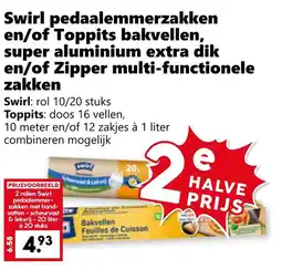 Coop Swirl pedaalemmerzakken en/of Toppits bakvellen, super aluminium extra dik en/of Zipper multi-functionele zakken aanbieding