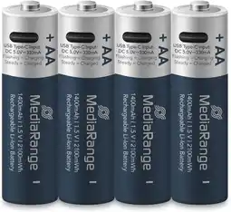 Amazon MediaRange Oplaadbare USB-C Li-Ion batterijen, Mignon AA I 1.5V I 1.400mAh, 4-pack aanbieding