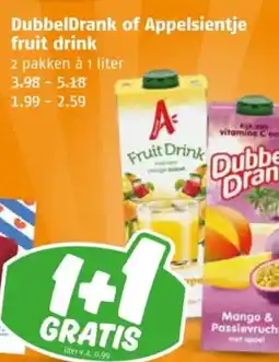 Poiesz DubbelDrank of Appelsientje fruit drink aanbieding