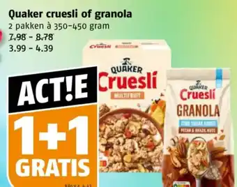 Poiesz Quaker cruesli of granola aanbieding