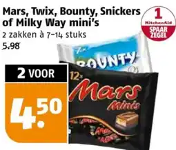 Poiesz Mars, Twix, Bounty, Snickers 1 of Milky Way mini's aanbieding