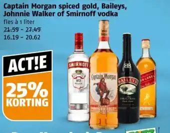 Poiesz Captain Morgan spiced gold, Baileys, Johnnie Walker of Smirnoff vodka aanbieding