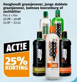 Poiesz Hooghoudt graanjenever, jonge dubbele graanjenever, kalmoes beerenburg of zachtbitter aanbieding