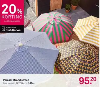 Karwei Parasol strand streep blauw wit aanbieding
