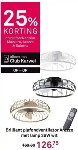 Karwei Brilliant plafondventilator Arezzo met lamp 36W wit aanbieding