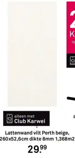 Karwei Lattenwand vilt Perth beige, 260x52,6cm dikte 8mm 1,368m2 aanbieding