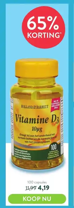 Holland & Barrett Vitamine D3 100 capsules aanbieding