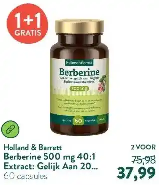 Holland & Barrett Berberine 500 mg 40:1 Extract: Gelijk Aan 20 Gram Berberine + Chroom aanbieding
