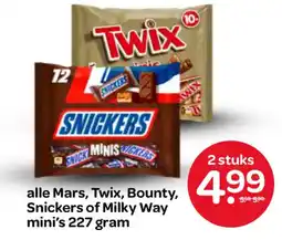 Spar alle Mars, Twix, Bounty, Snickers of Milky Way mini's aanbieding