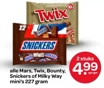 Spar alle Mars, Twix, Bounty, Snickers of Milky Way mini's aanbieding