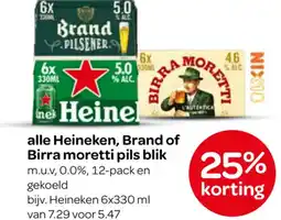 Spar alle Heineken, Brand of Birra moretti pils blik aanbieding