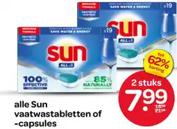 Spar alle Sun vaatwastabletten of capsules aanbieding