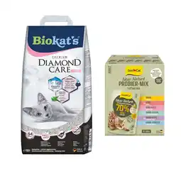Zooplus 15% bundle korting! 10 L Biokat's Diamond Care kattenbakvuling + 6 x 85 g Near nature Mix natvoer aanbieding