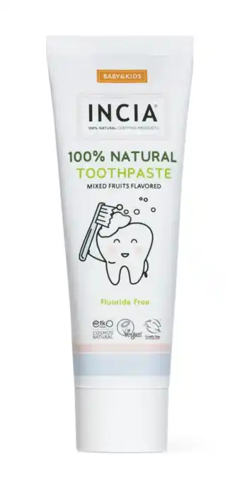 De Online Drogist Incia 100% Natural Toothpaste Fluoride Free Mixed Fruits Flavored 50ML aanbieding