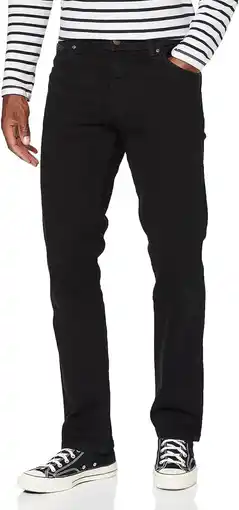 Amazon Wrangler Herren Texas Straight Jeans, Black Overdye, 48W / 34L EU aanbieding