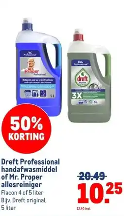 Makro Dreft Professional handafwasmiddel of Mr. Proper allesreiniger aanbieding
