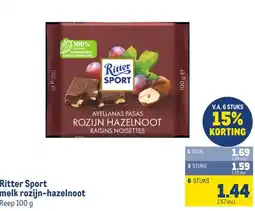 Makro Ritter Sport melk rozijn-hazelnoot aanbieding