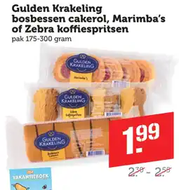 Coop Gulden Krakeling bosbessen cakerol, Marimba's of Zebra koffiespritsen aanbieding