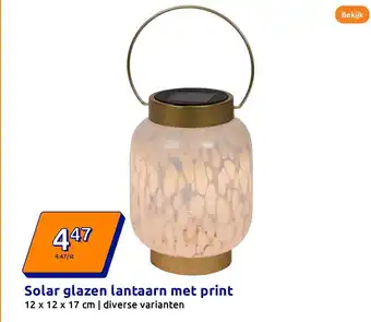 Action Solar glazen lantaarn met print aanbieding