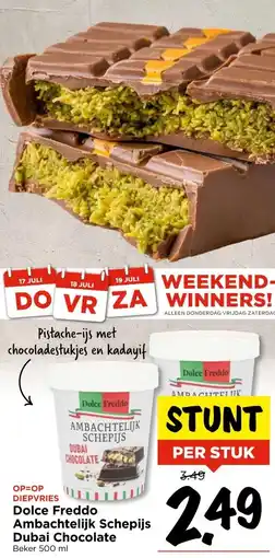 Vomar Voordeelmarkt DIEPVRIES Dolce Freddo Ambachtelijk Schepijs Dubai Chocolate aanbieding