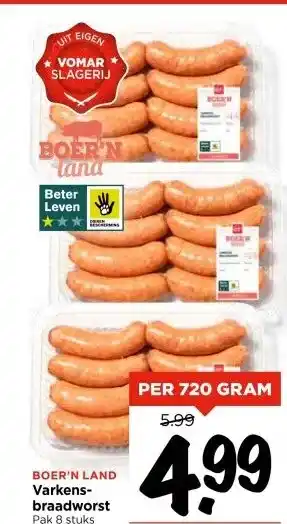Vomar Voordeelmarkt BOER'N LAND Varkens- braadworst aanbieding