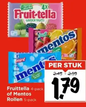 Vomar Voordeelmarkt Fruittella 4 pack of Mentos Rollen 5 pack aanbieding