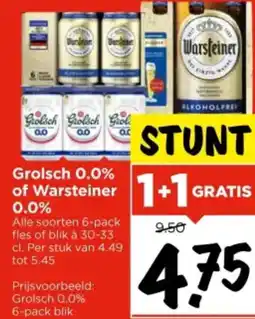 Vomar Voordeelmarkt Grolsch 0.0% of Warsteiner 0.0% aanbieding