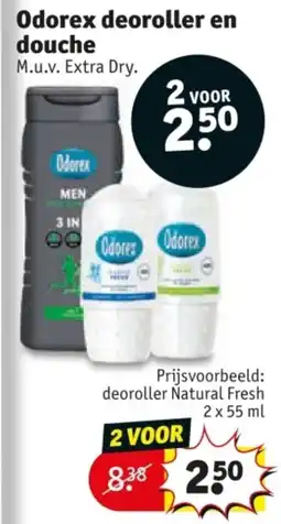 Kruidvat Odorex deoroller en douche aanbieding