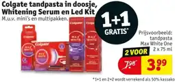 Kruidvat Colgate tandpasta in doosje, Whitening Serum en Led Kit aanbieding