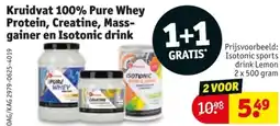 Kruidvat Kruidvat 100% Pure Whey Protein, Creatine, Mass- gainer en Isotonic drink aanbieding