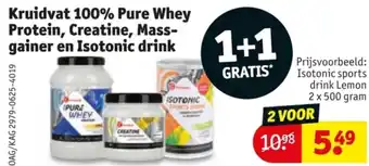 Kruidvat Kruidvat 100% Pure Whey Protein, Creatine, Mass- gainer en Isotonic drink aanbieding