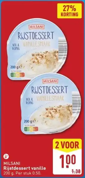 ALDI Milsani Rijstdessert vanille aanbieding